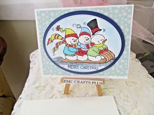 BIGLIETTO AUGURI PUPAZZI DI NEVE BUON NATALE FATTO A MANO #EMC#88 - Foto 1 di 3