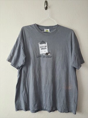 Vintage Y2K Life Is Crap Gray Tshirt Short Sleeve Size XL Graphic Print - Image 1 of 4