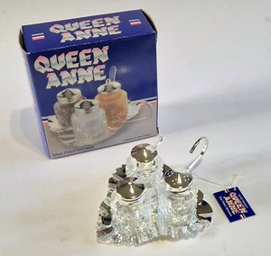 Vintage retro Queen Anne silver plate & glass condiment cruet set BOXED UNUSED - Picture 1 of 23