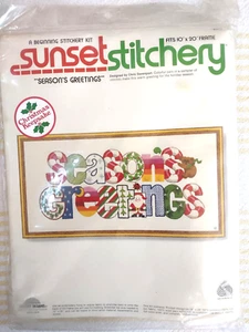 Sunset Stitchery Christmas Wool Crewel Kit 70's Seasons Greetings #2072 NEW NOS - Picture 1 of 6