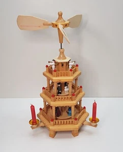 VINTAGE CHRISTMAS NATIVITY CAROUSEL 3 TIER WOOD WINDMILL CANDLE HOLDER **READ*** - Picture 1 of 24