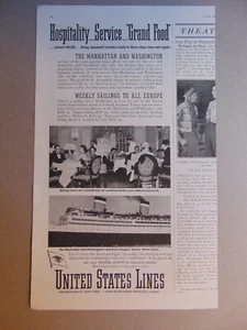 1938 UNITED STATES LINES The Manhattan and Washington Ocean Liners print ad - Picture 1 of 1