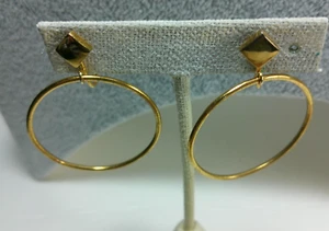 Vintage goldfarbene Türklinke Creolen geometrische Diamantform Boho Mod Retro Ohrringe - Bild 1 von 15