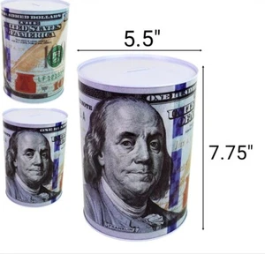 1pc Large $100 Dollar Bill Ben Franklin Money Coin Saver Tin Piggy Bank 2009A - Picture 1 of 4