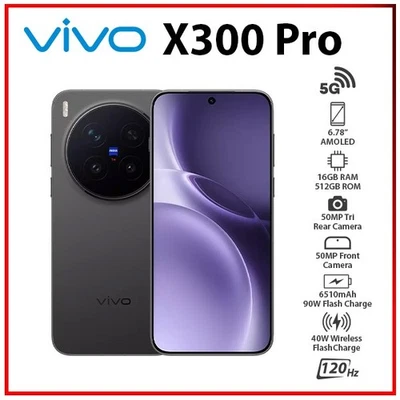 (New) VIVO X300 Pro 5G 16GB+512GB BLACK Dual SIM Unlocked Android Mobile Phone - Bild 1 von 4