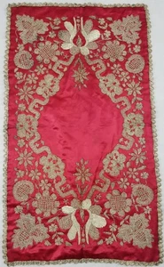 Antique Ottoman Silver Metallic Embroidered Silk Tapestry Panel 85x49cms - Picture 1 of 12
