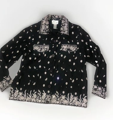 Quacker Factory Vintage Holiday Jacket Bandanna Black Beaded Large - Image 1 of 4