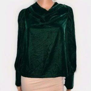 Rachel Zoe Emerald Dark Green Velvet Long Puff Sleeve Blouse Top Holiday Size S - Picture 1 of 9