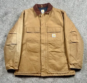 Carhartt C003 BRN Duck Quilted Barn Chore Jacket Full Zip Corduroy Collar Men XL - Picture 1 of 6