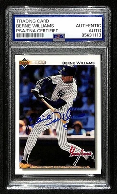 Tarjeta de cubierta superior firmada/automática 1992 Bernie Williams #556 Yankees PSA/DNA 200434 Foto 1 de 2