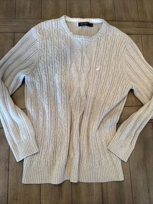 Nautica женщин свитер XL ворота кремовый кабель вязаный винтажный логотип хлопок - Изображение 1 из 4