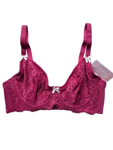 Reggiseno non imbottito in pizzo rosa fucsia 40C - ferretto con fiocchi e retro stile raso - Foto 1 di 6
