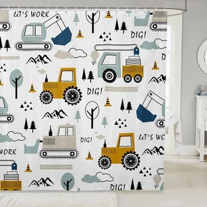 Cartoon Car Kids Shower Curtain Construction Bath Curtain Decor Equipment Tru... - Picture 1 of 6