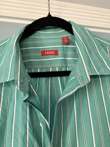 Izod Men's Long Sleeve Button-Up Shirt Size XL Green/white/black/blue Stripe - Picture 1 of 8