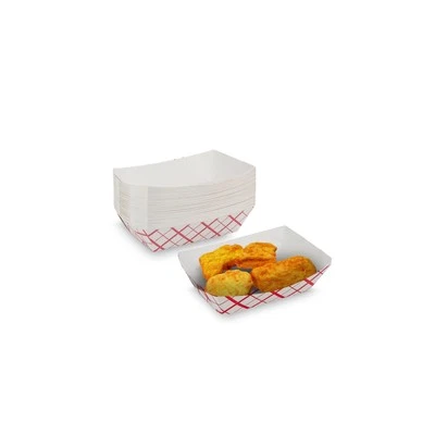 MT Products Paper Food Trays - 1/2 lb Red and White Nacho Trays - Pack of 1000 - Image 1 of 4