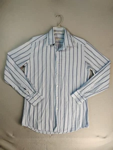 Dolce Gabbana Mens Dress Shirt 17.5 44 Blue Striped Long Sleeve Cotton Button Up - Picture 1 of 9