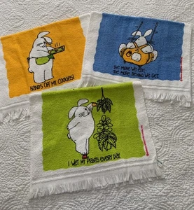 VTG Leshner Of St. Mary’s Ohio Set (3) Rabbit Hand Towels New (other) Fringed - Picture 1 of 9