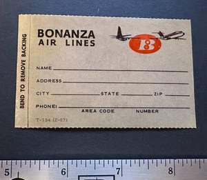 Bonanza Airlines - Etiqueta autoadhesiva de dirección de equipaje - Impresa por aerolínea como nueva - Imagen 1 de 1
