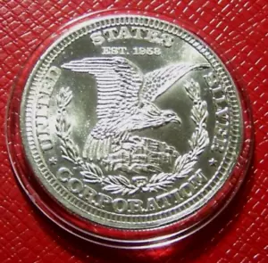 RARO Comercio Mundial y Comercio - Detalle Elevado Redondo EE. UU. S.C. Plata Troy 9999 de 1 oz - Imagen 1 de 4