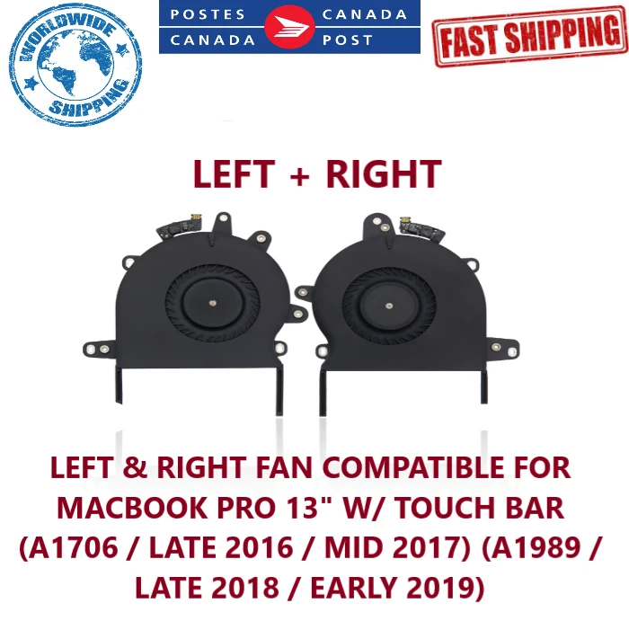 NEW LEFT & RIGHT FAN FOR MACBOOK PRO 13" A1706 A1989 PART N 923-01459, 923-01471 - Image 1 of 1