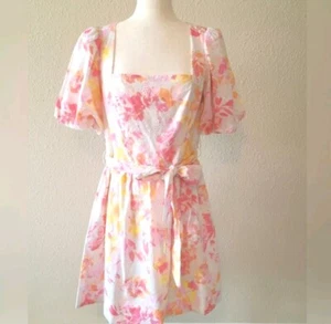 Neu mit Etikett Eliza J hübsches Baumwollkleid mit Ösen Blumendruck Puffärmel rosa Größe 10 - Bild 1 von 11