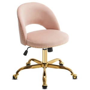 Modern Velvet Mid Back Gold Metal Adjustable Swivel Office Desk Computer Chair - Picture 1 of 81
