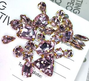 25 Mixed Sew On Crystals Glass Diamante Gold Claw Set Rhinestone Gems Pink Rose