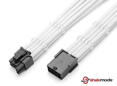8 pin to 6+2 pin Pcie White Sleeved Extension 30cm + 2 Free cable Combs Shakmod - Image 1 of 4