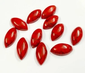 Marquise Cabochon Howlite Red 5x10mm To 12x24mm Natural Polished Gemstone - Afbeelding 1 van 4