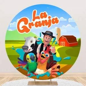 Round La Granja Farm Animal Backdrop Happy Birthday Party Photo Background Prop - Picture 1 of 7