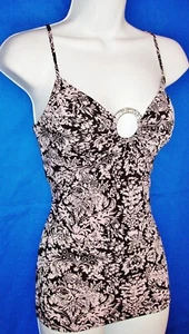 "RARE" LOVE TEASE CRYSTAL RHINESTONE FRONT BUILT-IN-BRA TOP STRETCHY SIZE MEDIUM - Picture 1 of 12