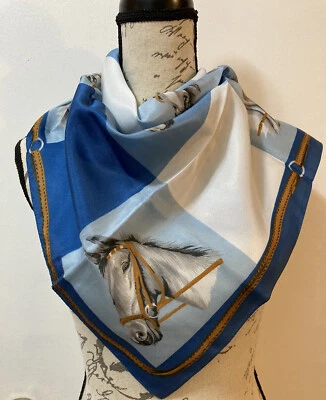 Bufanda De Colección Años 70 Retrato Ecuestre de Caballos por M. Grange (Francia) Hecha en Italia Foto 1 de 4