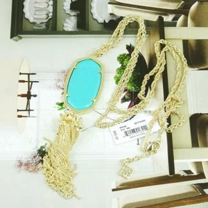 NWT Kendra Scott Rayne Tassel Necklace Turquoise Gold Tone - Picture 1 of 3