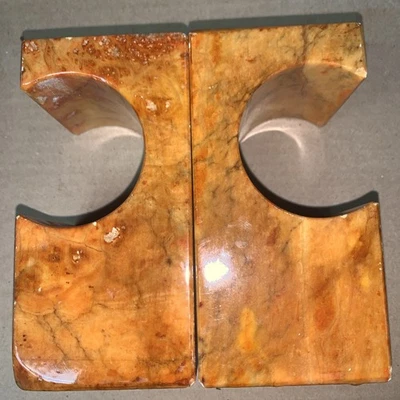 Vtg Hand Carved Italian Alabaster Modernist Shaped Marble Bookends MCM Art Deco - Image 1 of 4