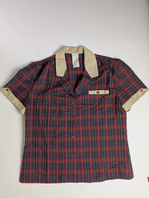 Vintage 80s Red Plaid Short Sleeve Shirt Size M – Retro Bowling Style 80/20... - Image 1 of 4