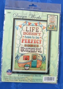 New Design Works Cross Stitch Kit 'Life Doesn't Have To Be Perfect' Sampler - Picture 1 of 4