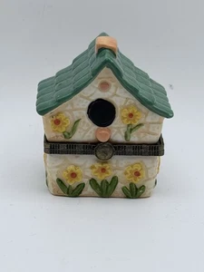 Vintage Vogelhaus aufklappbare Schmuckschatulle gelb Blumen Natur Landhaus - Bild 1 von 6