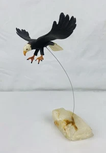 VTG 1974 Marvin Wernick Eagle In Flight Kinetic Sculpture Figurine Quartz Base - Picture 1 of 10