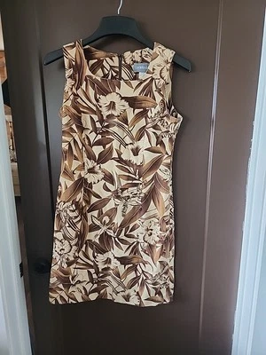 Carol Anderson Vintage Sz 6 Linen Tank Dress Brown Floral Hawaiian Cottage Core - Image 1 of 4