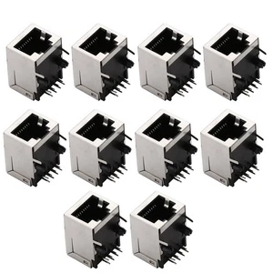10* RJ45 Right Angle Network Ethernet 8P8C Female Socket PCB Solder Connectors f - Afbeelding 1 van 6