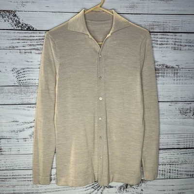 Camisa de vestir Suitsupply extra ajustada 100 % lana beige con botones talla 14,5/15 Foto 1 de 4