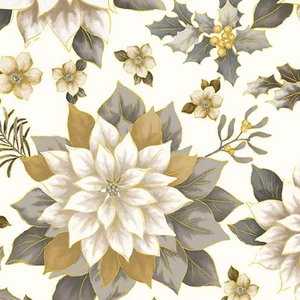 White, Silver and Gold Poinsettia 108" fabric by Benartex, 9749W-11 - Picture 1 of 1