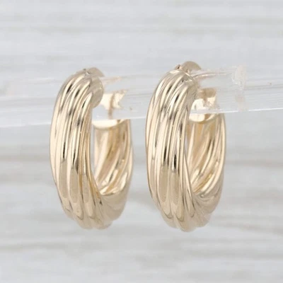 Small Hoop Twist Earrings 14k Yellow Gold Snap Top Round Hoops - Image 1 of 4