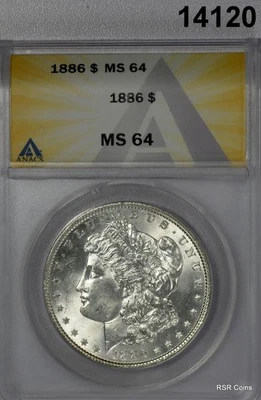 1886 MORGAN SILVER DOLLAR ANACS CERTIFIED MS64! #14120 - Image 1 of 3