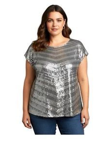 Women’s XL Silver Gray Sequin Top Blouse Worthington NWT New Holiday Metallic - Picture 1 of 7