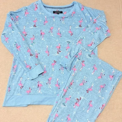 Pijama flamenco para mujer Ellen Tracy L conjunto de salón 2 piezas azul claro Navidad Foto 1 de 4