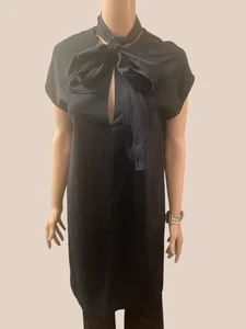 Mango Dress Pussy Bow Collar Classic Shift MNG Suit Classic Corp Crepe Navy M - Bild 1 von 5
