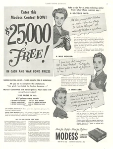 1943 WWII MODESS sanitary Napkins PRINT AD women femine hygiene - Picture 1 of 1