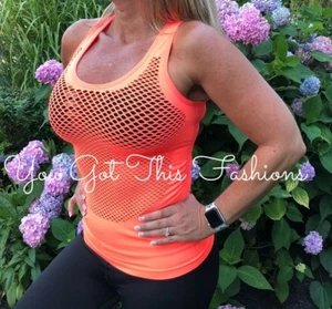 SALE! Sexy Sheer Must Have Tank , Sports Bra, Workout Shirt Orange See Through - Picture 1 of 8