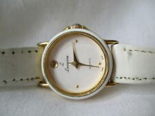 Lausanne Watch Gold Toned White Genuine Leather Band Round Face WORKING!